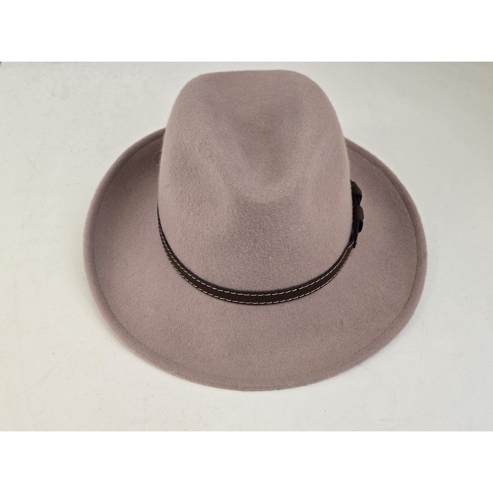 Women Galliano Sorbatti Felt Hat Wool w/ Leather Band Fedora Taupe Made In Italy
